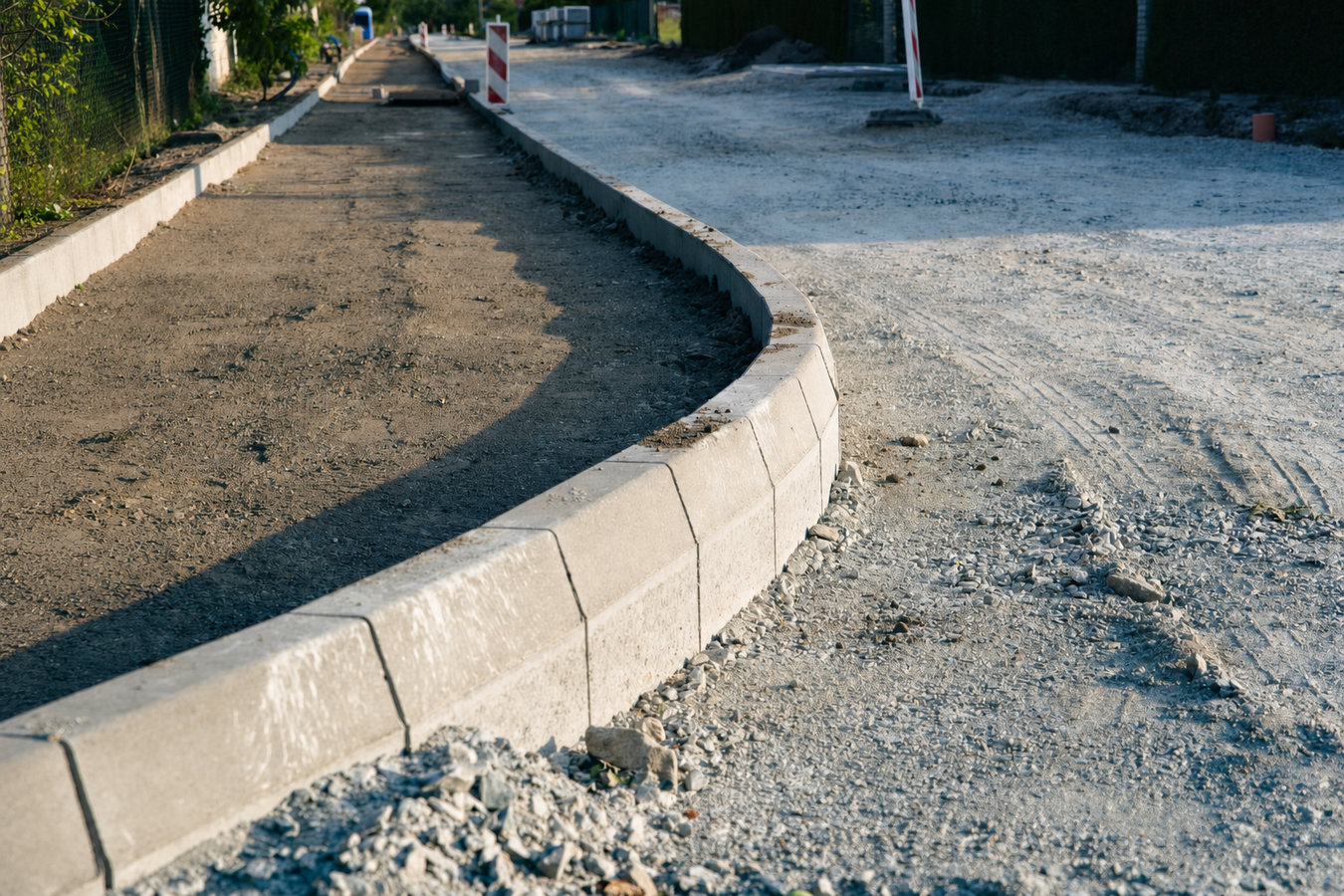Concrete curbing and sidewalks